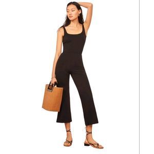 Rolla Coaster Black Cropped Wideleg Jumpsuit Size Large Zipper Back Scoop Neck